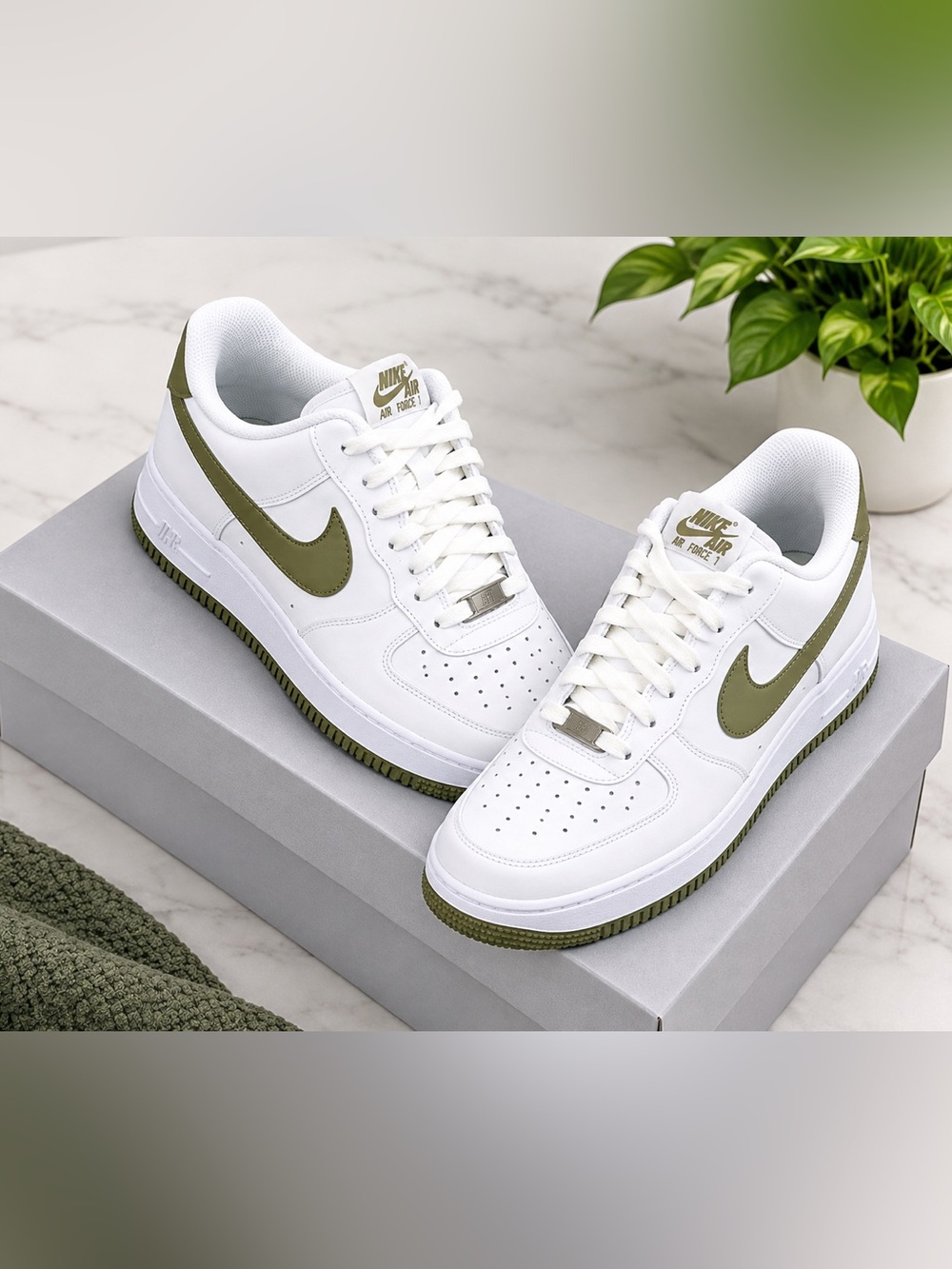 Nike Air Force 1 Low Casual Sneakers - White & Olive
